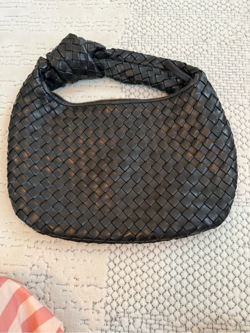 Woven Leather Hobo Bag - Black